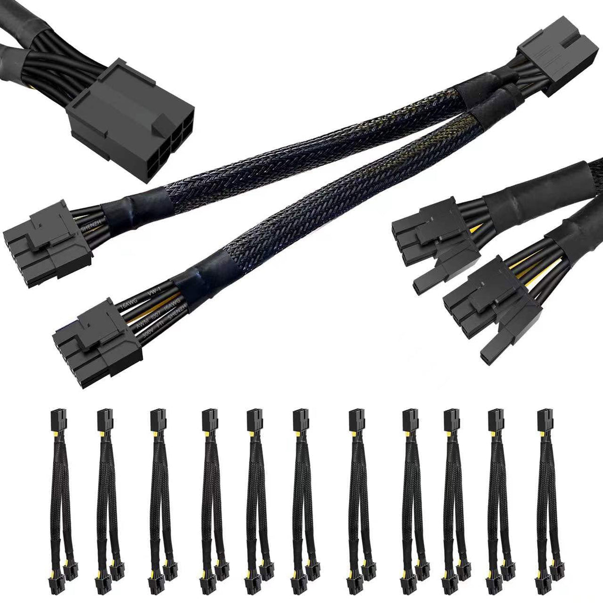 16AWG 8 Pin PCIE Splitter to Dual 8 Pin(6+2) Power Adapter Cable, 9ich 12 Pack P59066