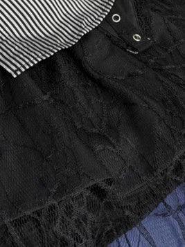 Lace Patchwork Bow-Tie Blouse & Mini Skirt Set F183066