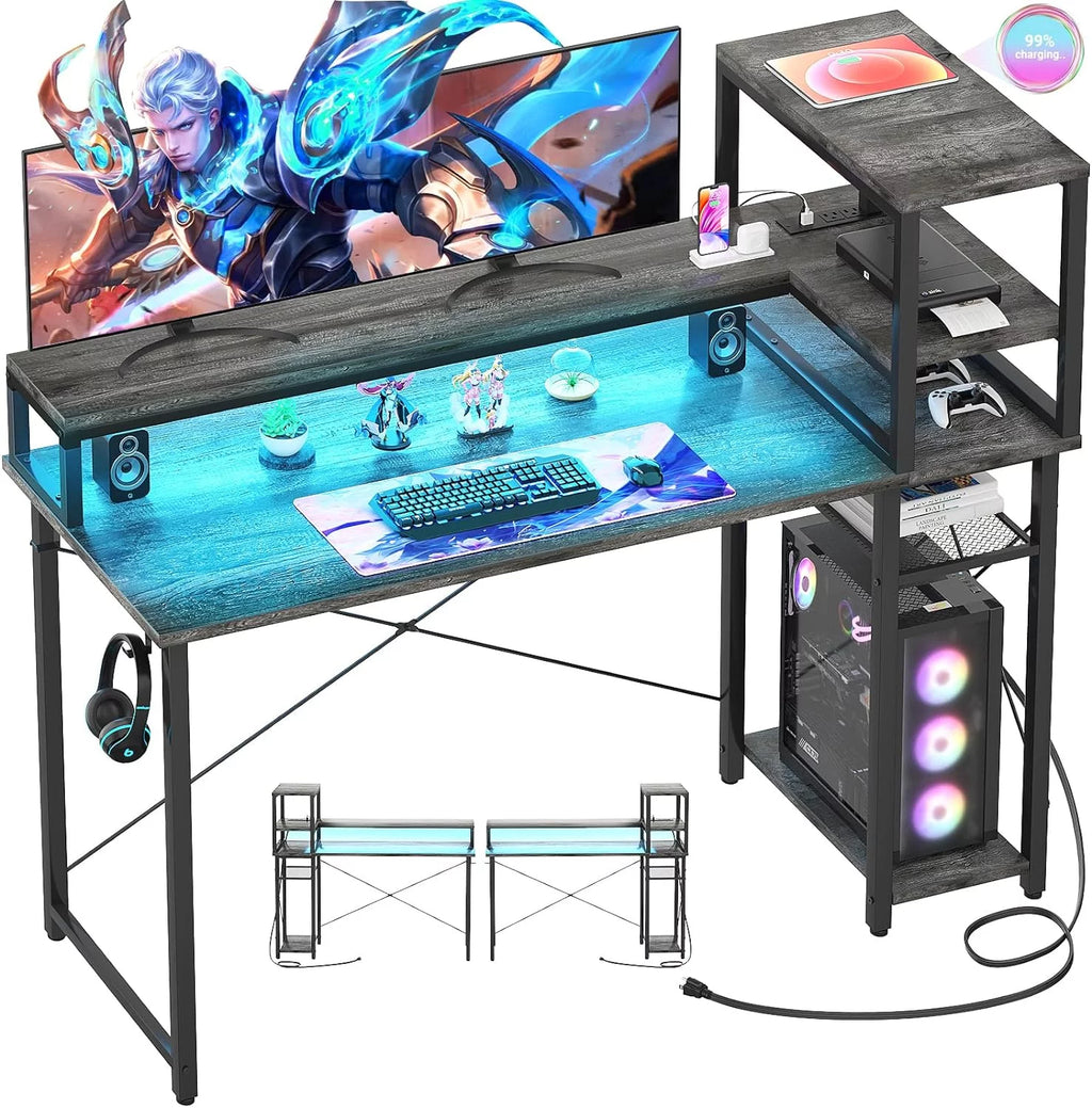 Black 47 inch Computer Desk with Power Outlet and USB Ports N765