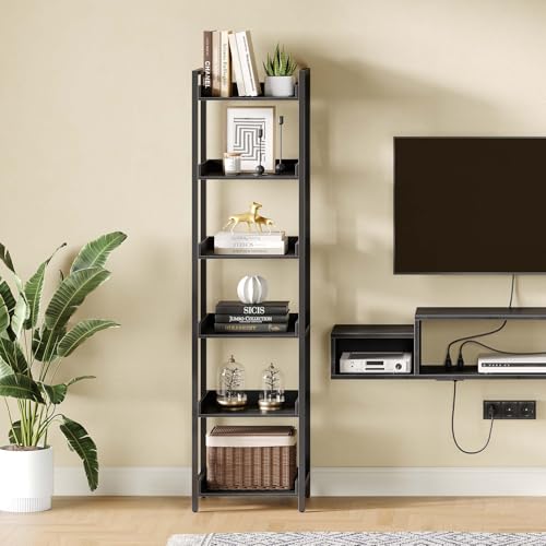 6 Tier Rustic Brown Bookshelf with 4 Hooks G261