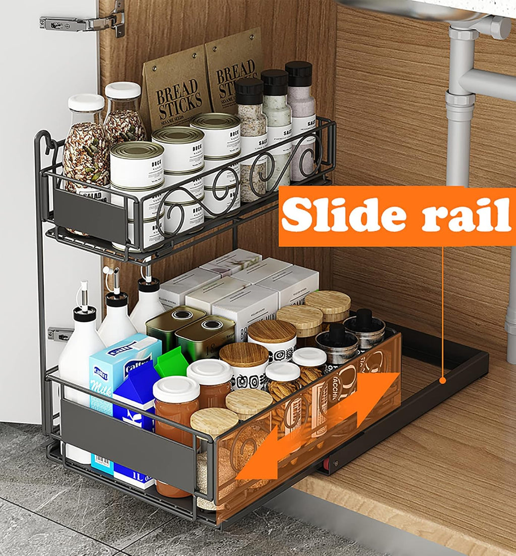 Black 2-Tier Under Sink Organizer with Sliding Drawer O20085