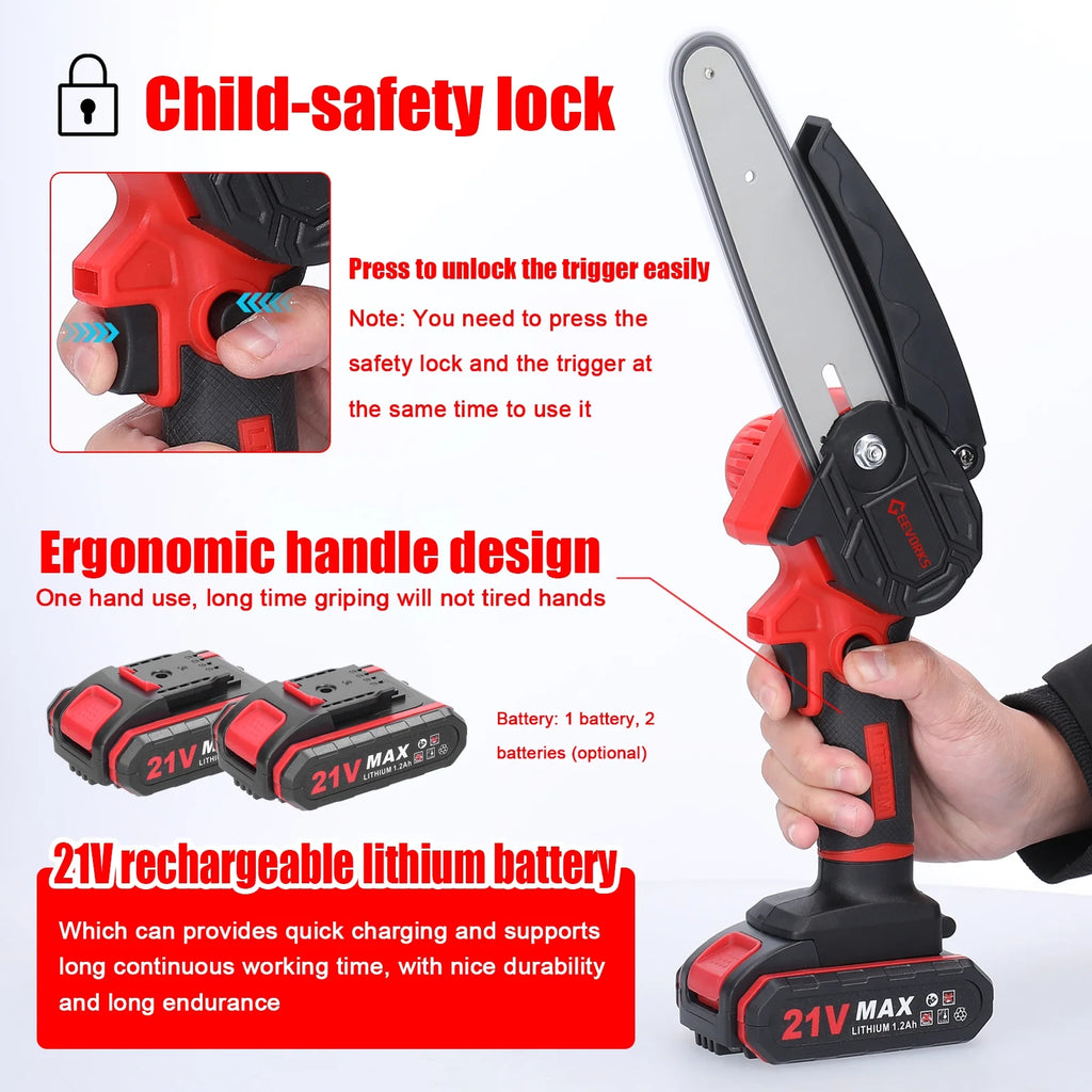 6-inch Cordless Mini Chainsaw with 2 Batteries G34079