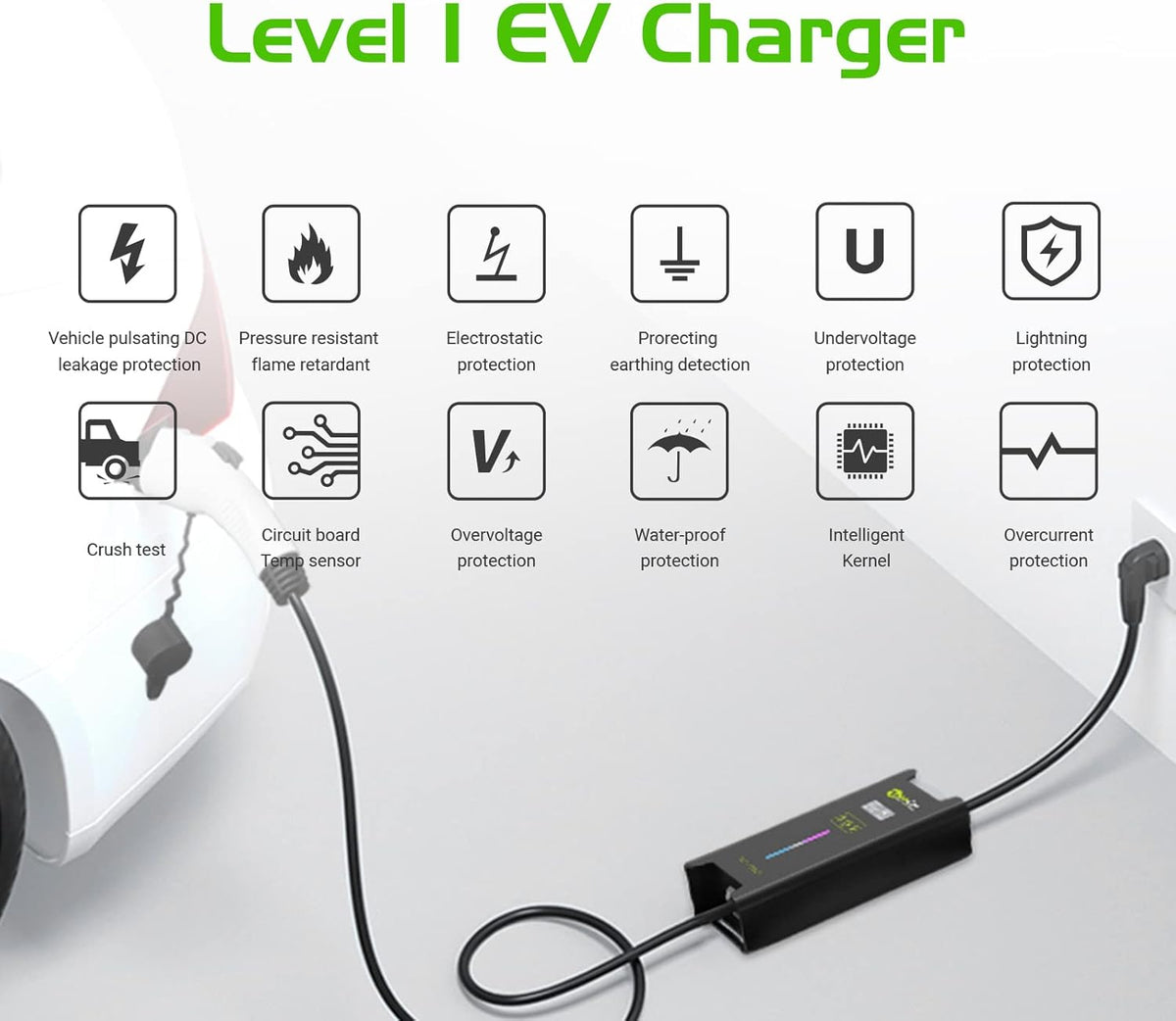 Portable Level 1 EV Charger, 16A, 110V, NEMA 5-15 D73737