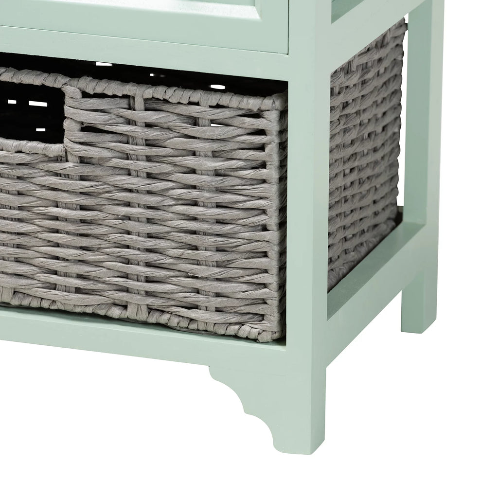 Oak Brown and Mint Green Wood 3-Drawer Storage Unit with Baskets H33711