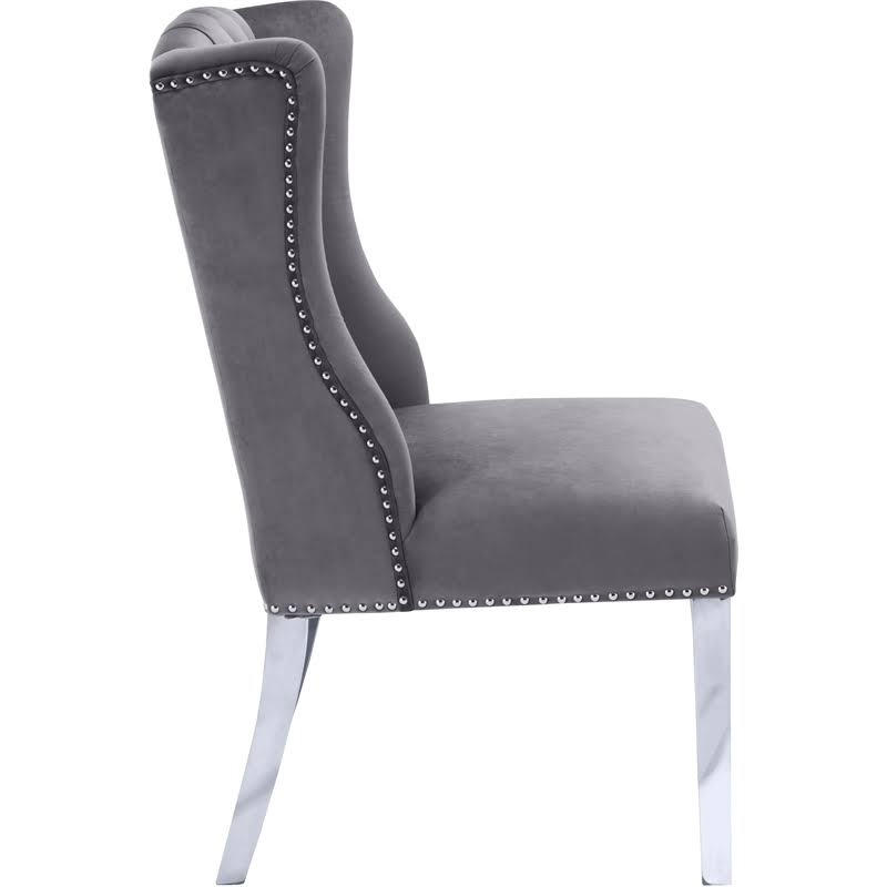 Grey Velvet Chrome Dining Chair (Set of 2) U42026
