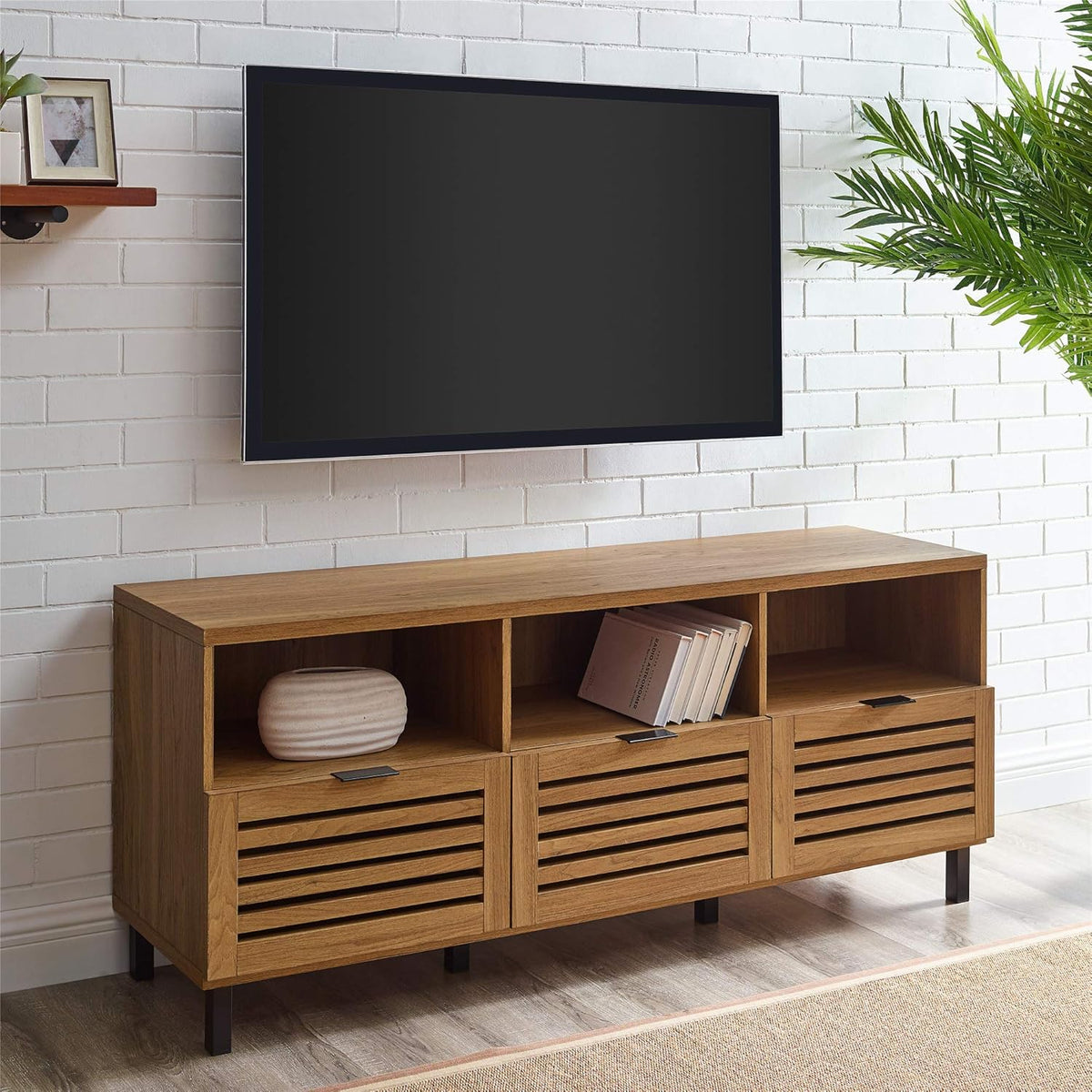 70 Inch Dark Walnut Slatted Wood TV Stand P111817
