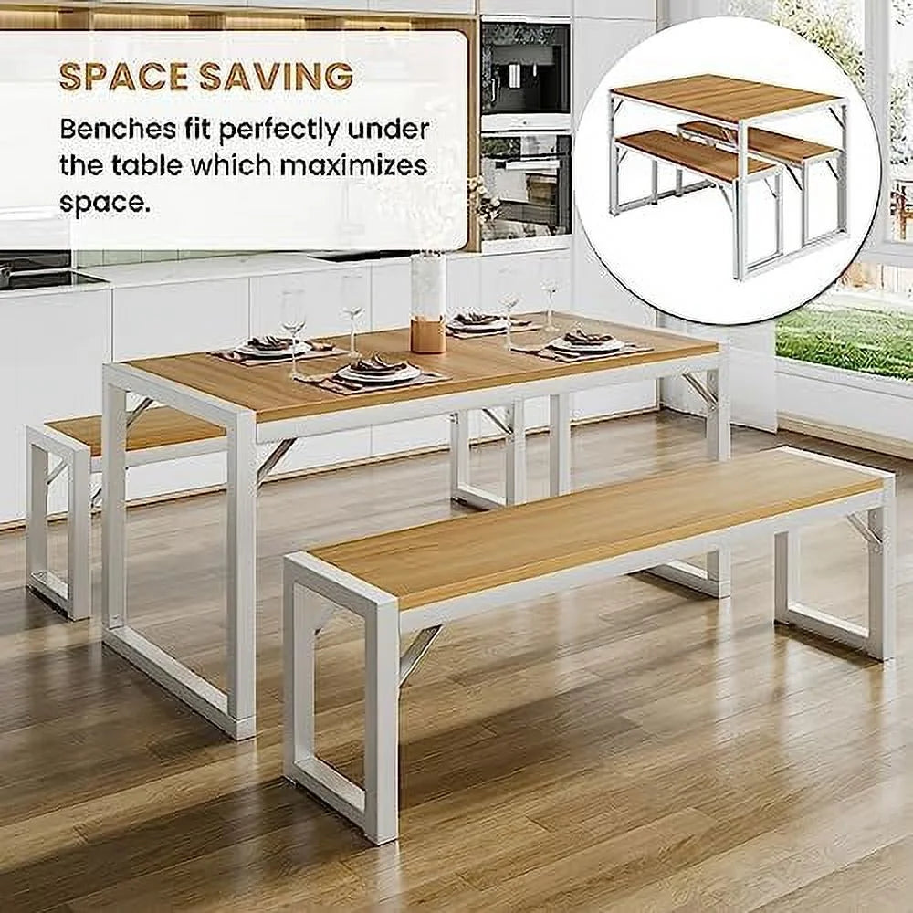 3-Piece Dining Table Set with 2 Benches G801