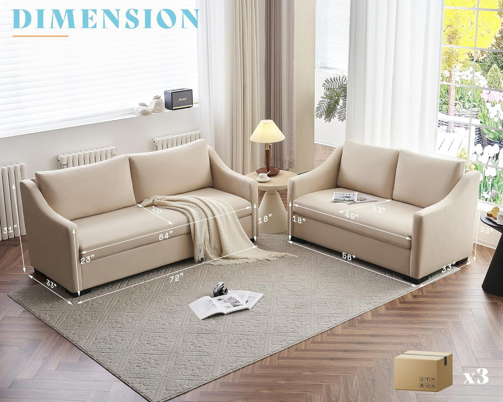 Beige Chenille 2 Piece Sofa Y1813