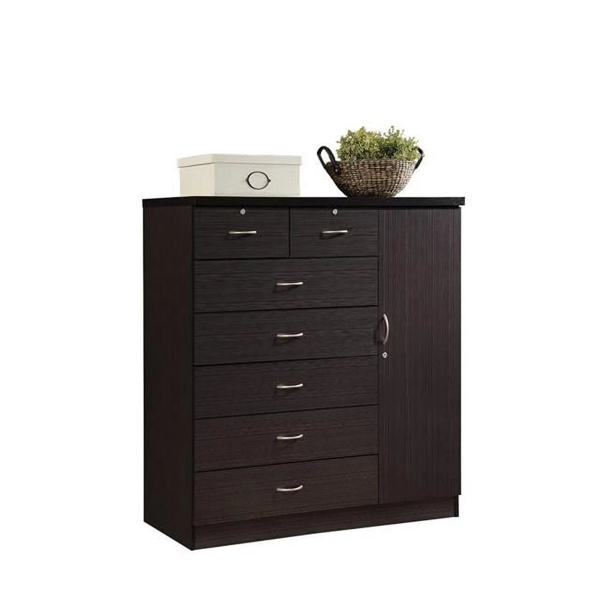 7 Drawer Chest with 1 Door 3 Shelves Chocolate O857581