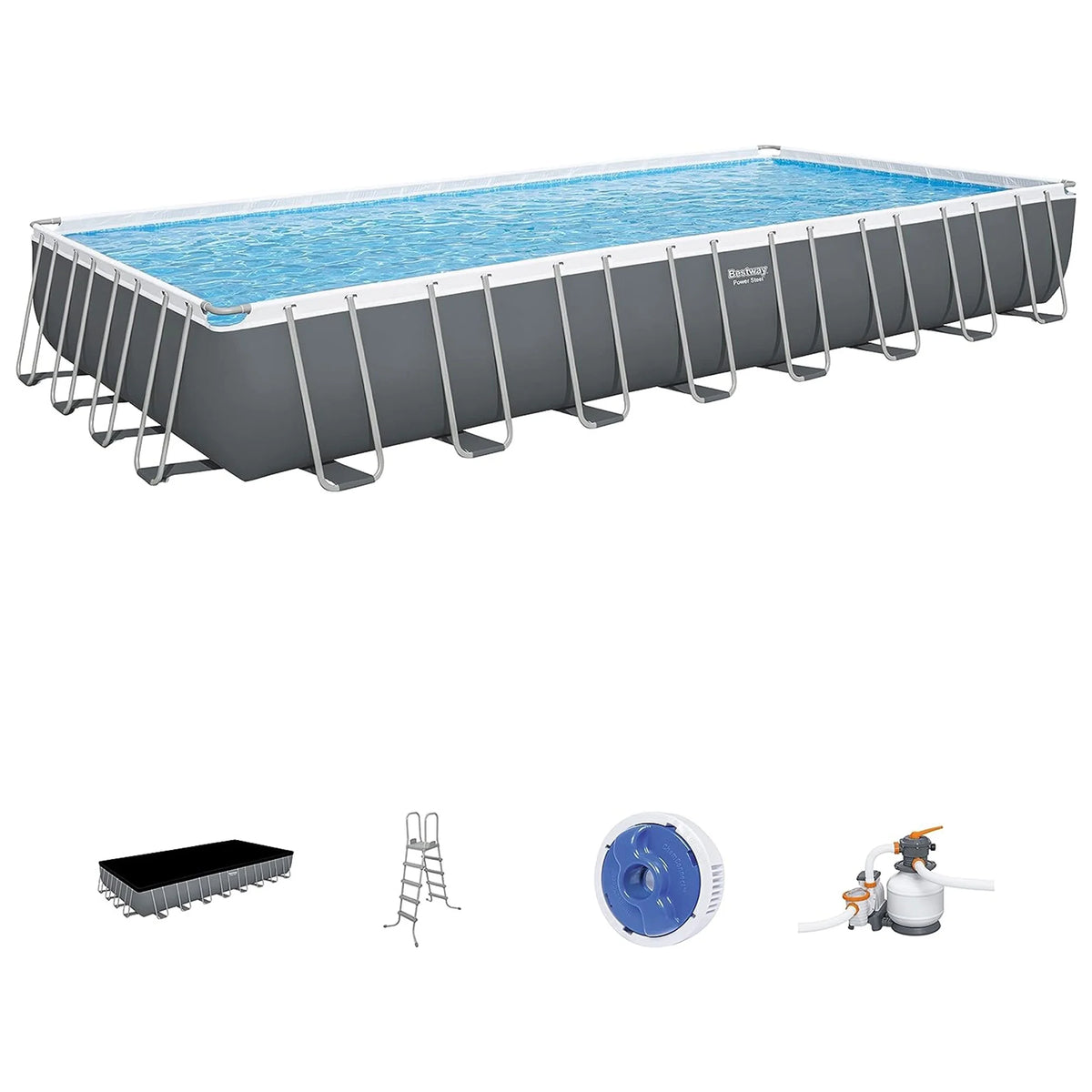 Grey Rectangular Metal Frame Above Ground Pool Set X4520