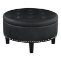 30 in. Round Black Faux Leather Storage Ottoman L984327