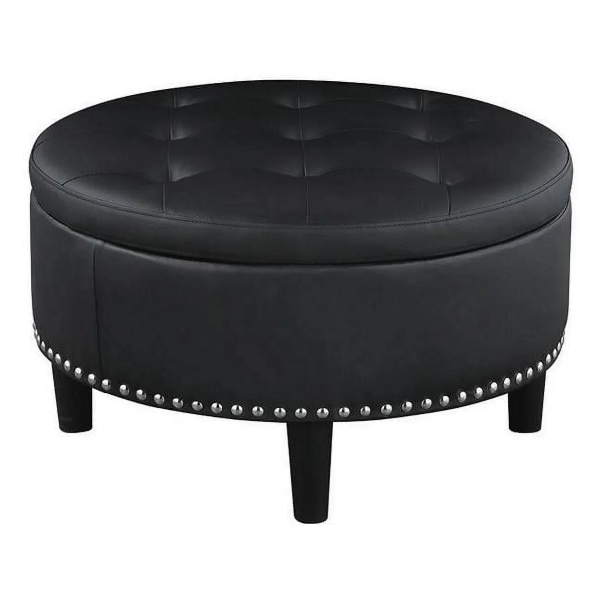 30 in. Round Black Faux Leather Storage Ottoman L984327