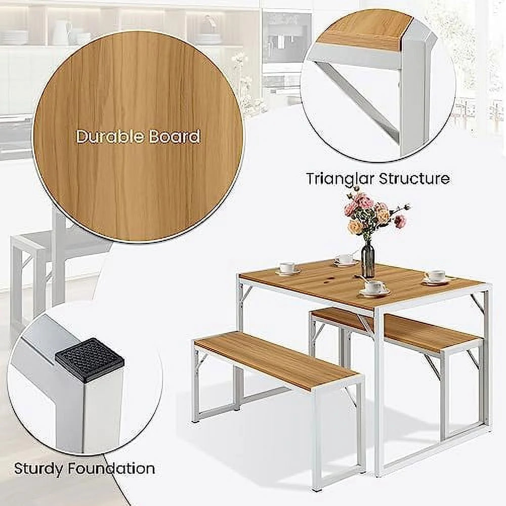 3-Piece Dining Table Set with 2 Benches G801