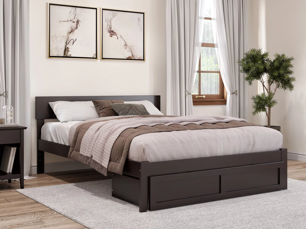 Queen Wood Platform Bed Frame with Foot Drawer Storage A4405