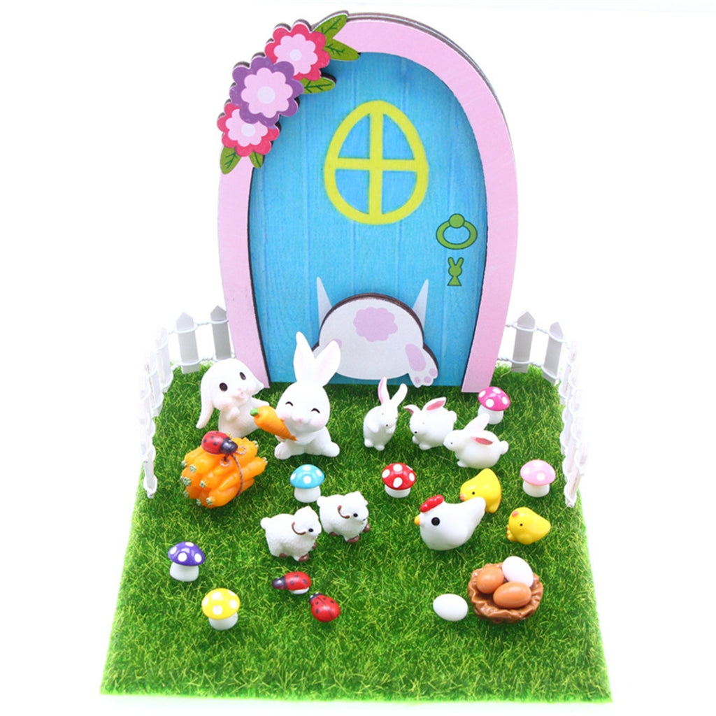 Dollhouse Miniature Rabbit Door Model Accessories Props E7686