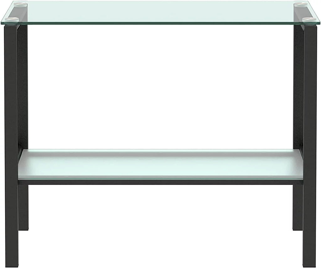 Glass Console Table with Black Metal Leg, 2 Tier Storage P95906