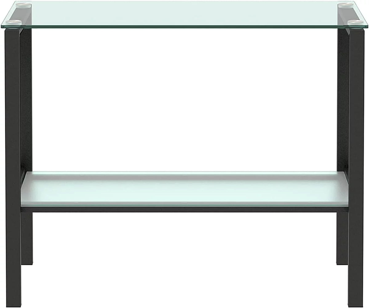 Glass Console Table with Black Metal Leg, 2 Tier Storage P95906