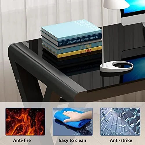 Tempered Glass Computer Desk with X-Shaped Metal Frame 55.1 inch R7092