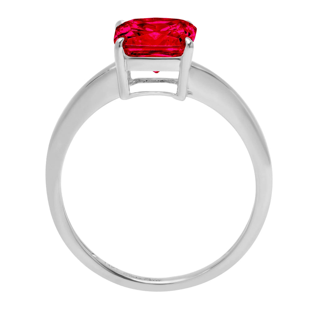 14k White Gold Asscher Cut Red Simulated Ruby Ring Size 9.5 A10130