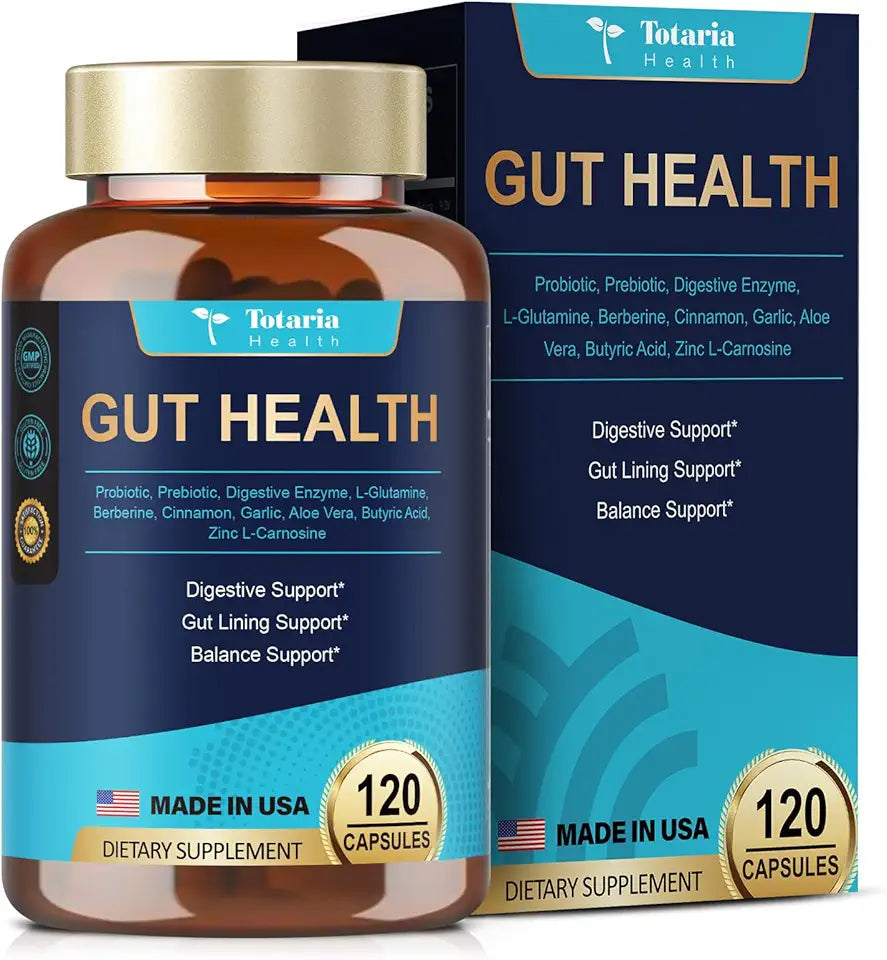 4-in-1 Gut Health Supplement with Probiotics, Prebiotics, Postbiotics & Digestive Enzymes, 60 Billion CFU, 120 Capsules W3586