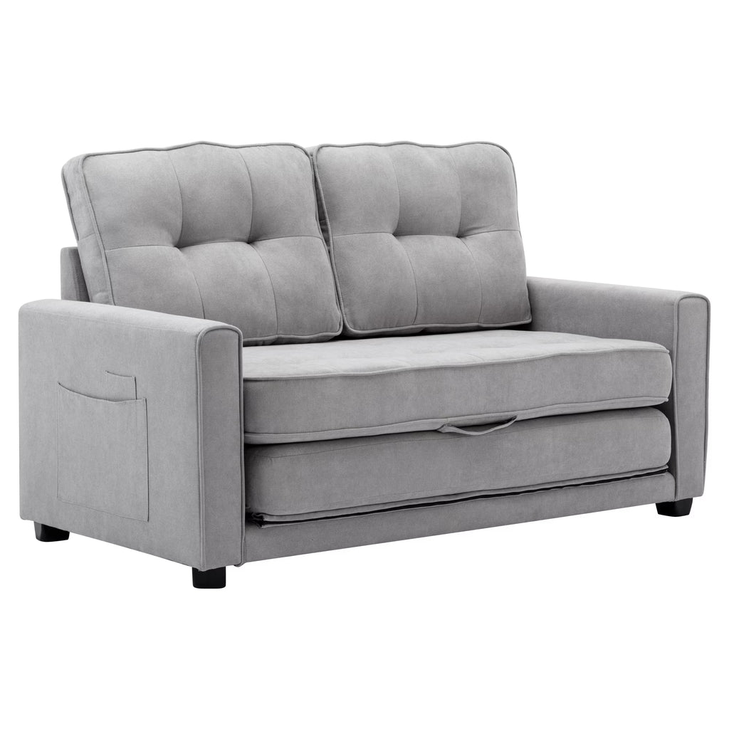 Grey Upholstered Loveseat Sofa with Pull-Out Bed J203082