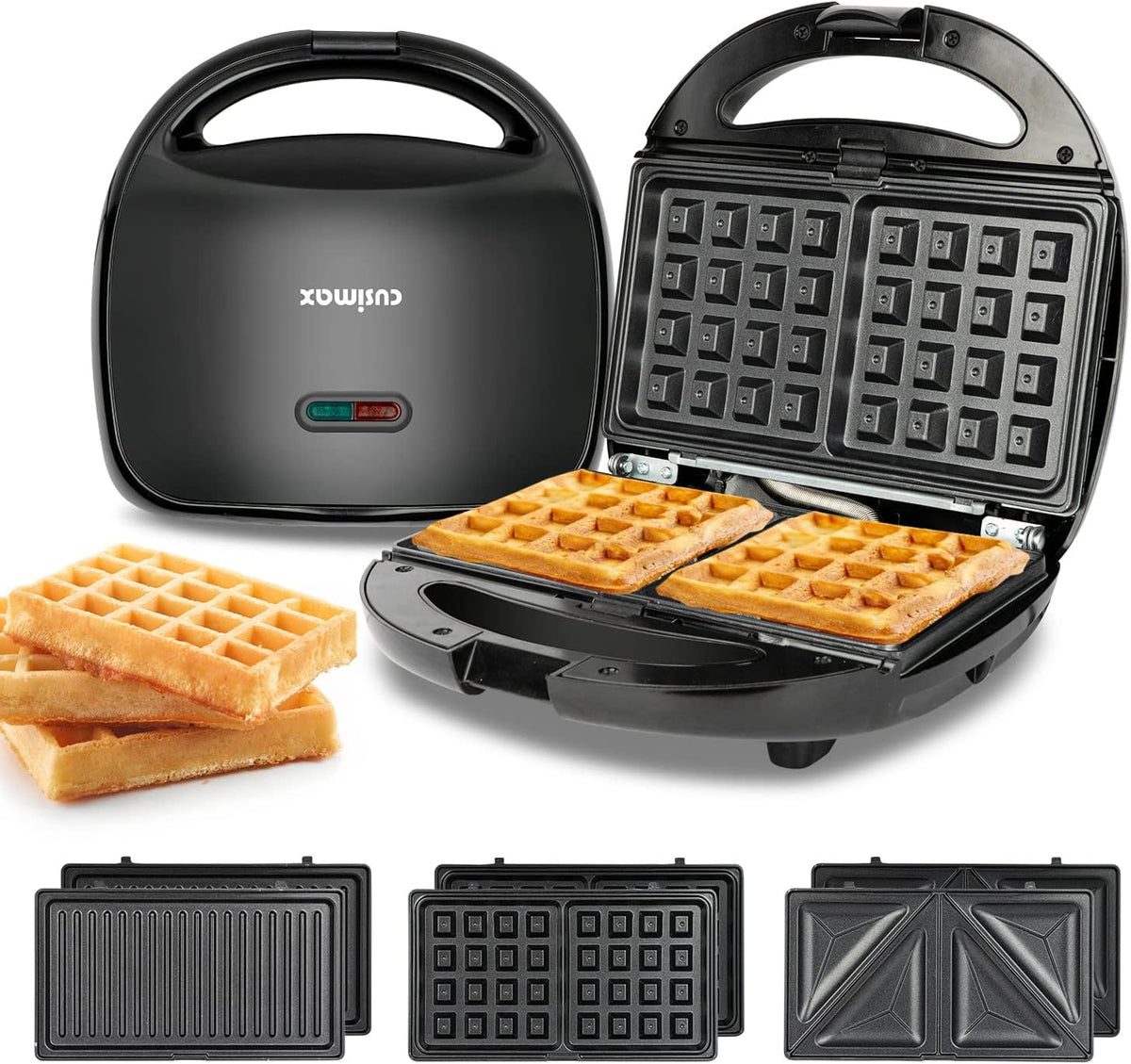 Black 3-in-1 Sandwich Maker and Waffle Iron with Non-stick Plate C2155