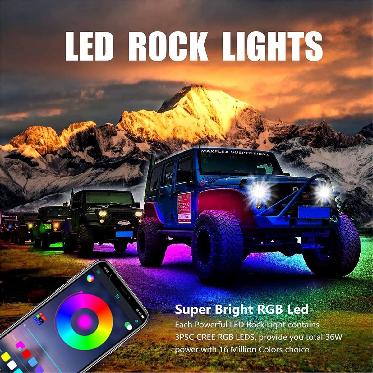 RGBW LED Rock Lights Under Car Lighting Kit 8Pods P958608