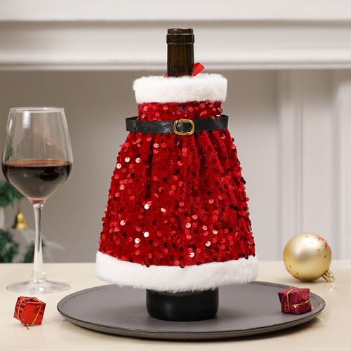 Christmas Red Sequin Wine Bottle Cover Y862