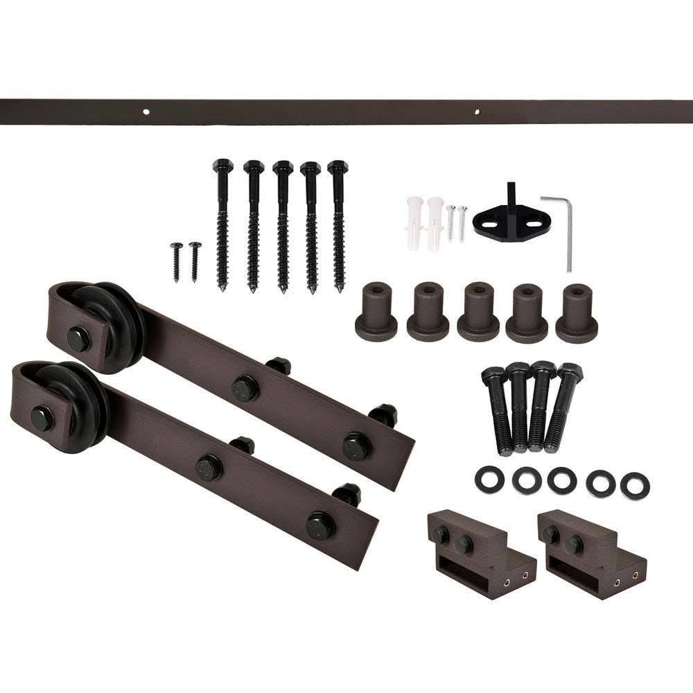 Jungle Green Stained Wood Interior Sliding Barn Door with Hardware Kit F759064