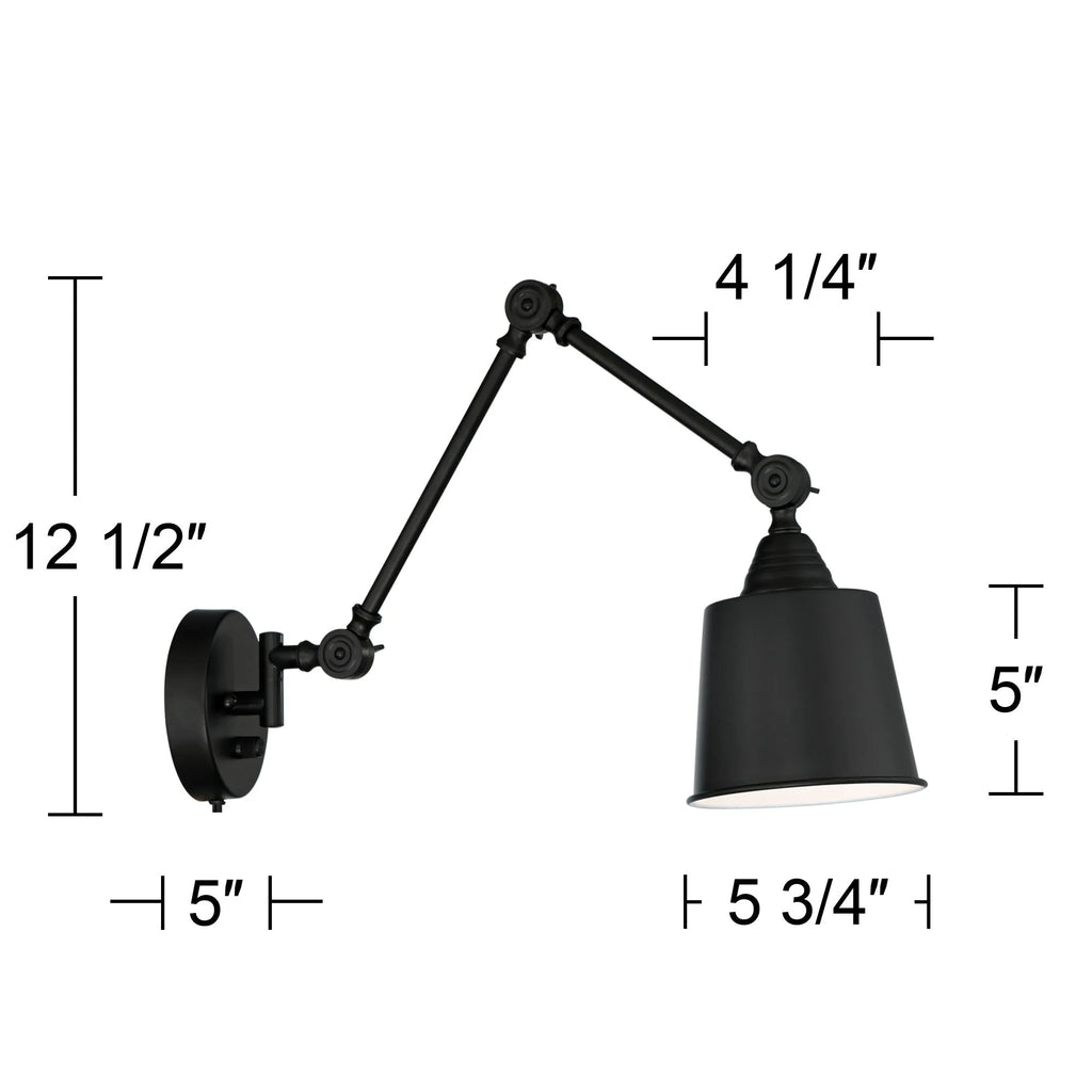 Black Metal Plug-in Wall Lamps Set of 2 T827