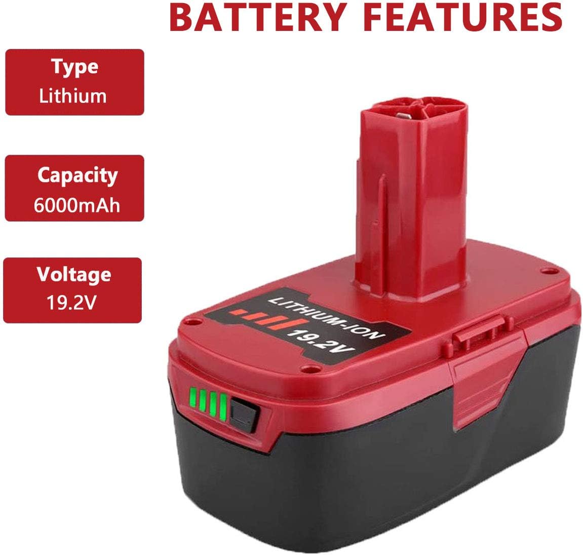2Pack 6.0Ah Lithium-ion Replacement Battery for Craftsman 19.2 Volt Cordless Power Tool Batteries W25744