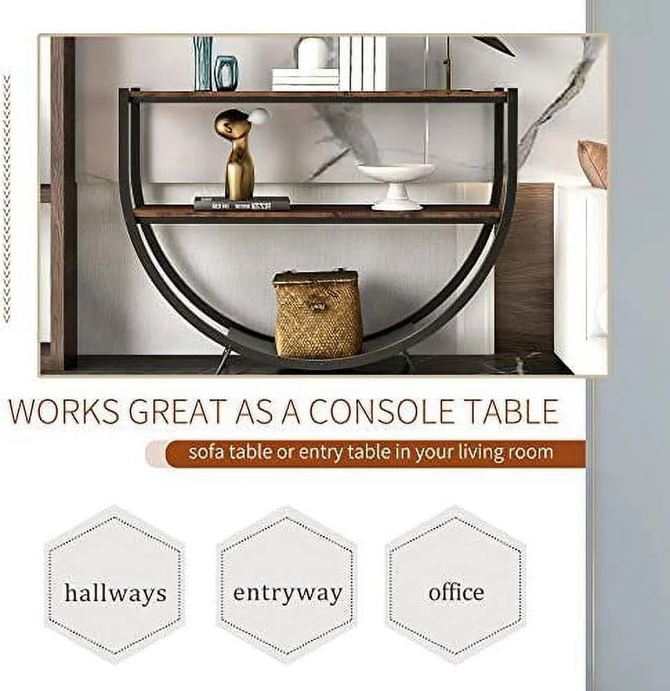 48" Demilune Shape Console Table with Open Shelf Rustic Brown R226229