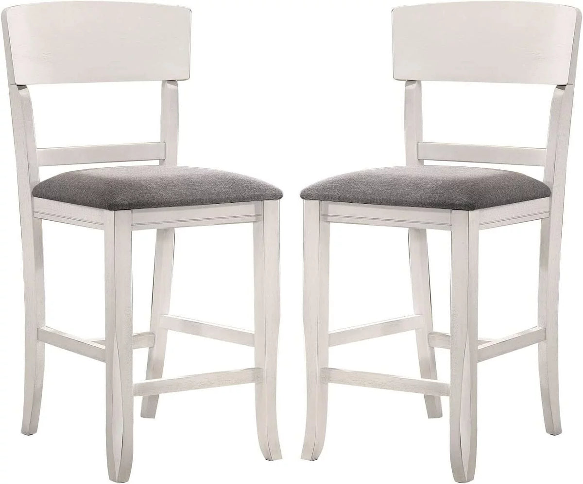 White Set of 6 Counter Height Chairs Light Gray Fabric Seat I652