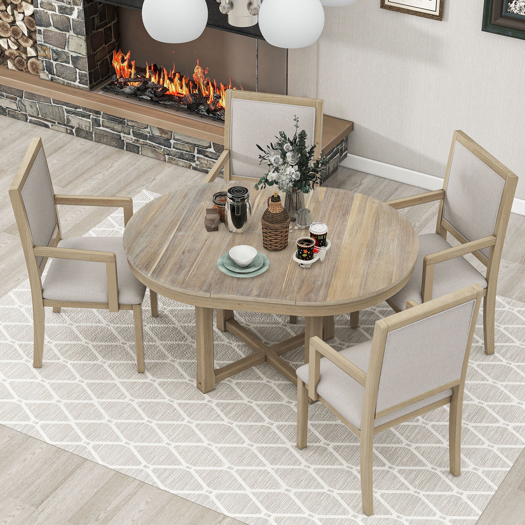 5-Piece Extendable Wood Dining Table Set with 4 Upholstered Chairs C382283