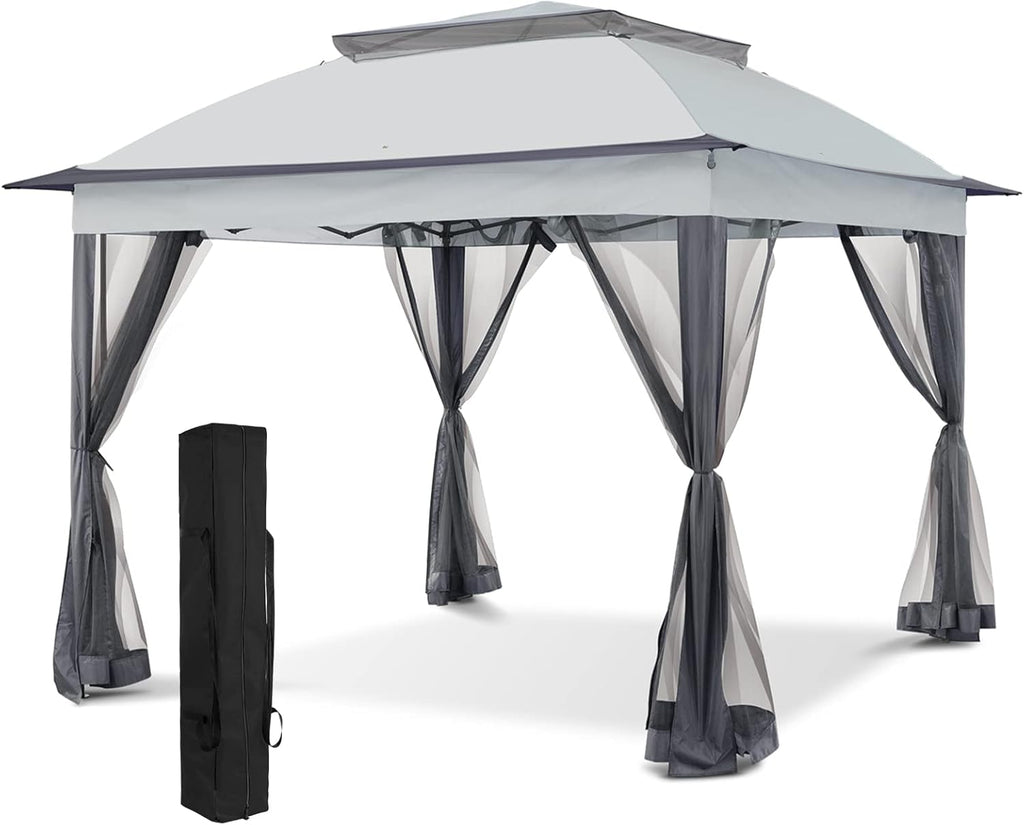 White 13' x 13' Pop-Up Gazebo Tent with Mosquito Netting E999