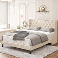 King Bed Frame with Wing-Back Button Tufted Upholstered Headboard A624594