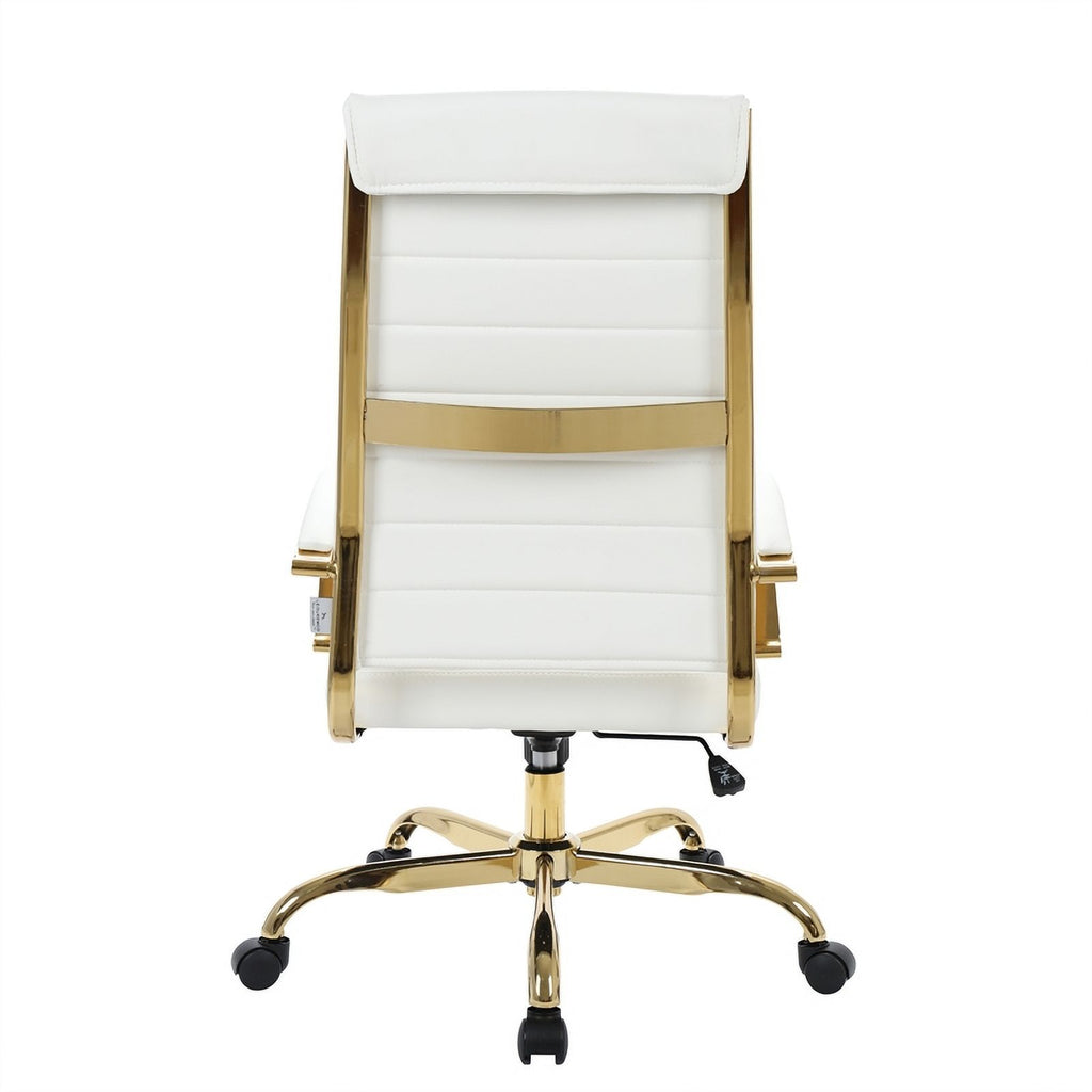 Modern Faux Leather High-Back Office Chair in White/Gold Q469