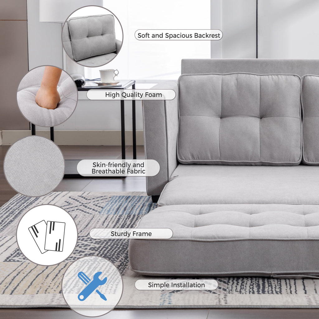 Grey Upholstered Loveseat Sofa with Pull-Out Bed J203082