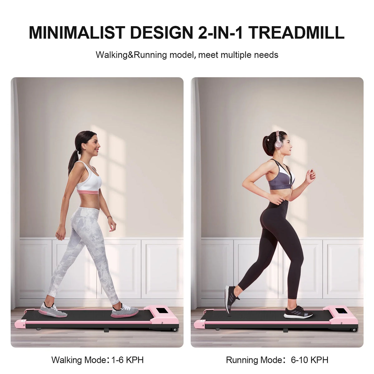 Portable Motorized Treadmill 6.25MPH 265 Lb Capacity Pink H25564