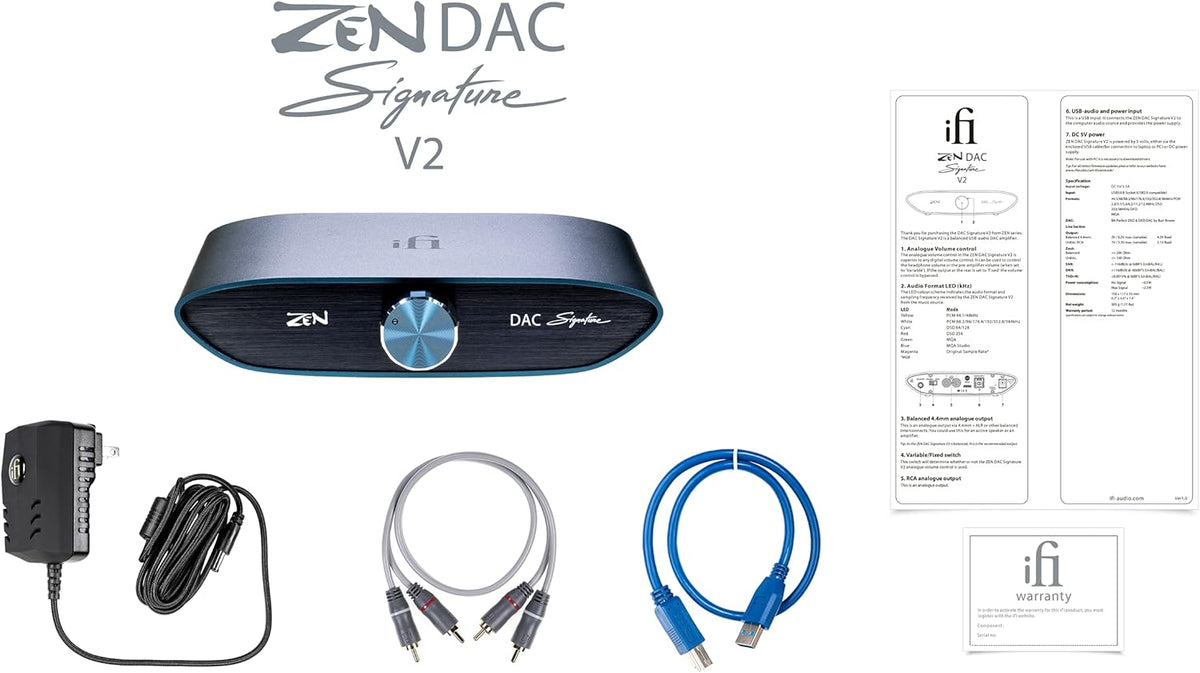 Zen DAC Signature V2 HiFi Desktop DAC with USB3.0 B Input / Outputs 4.4mm Balanced / RCA V325