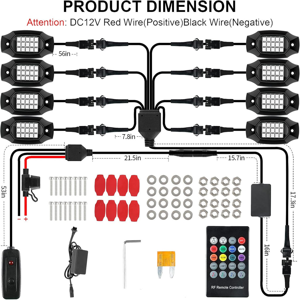 RGBW LED Rock Lights Under Car Lighting Kit 8Pods P958608