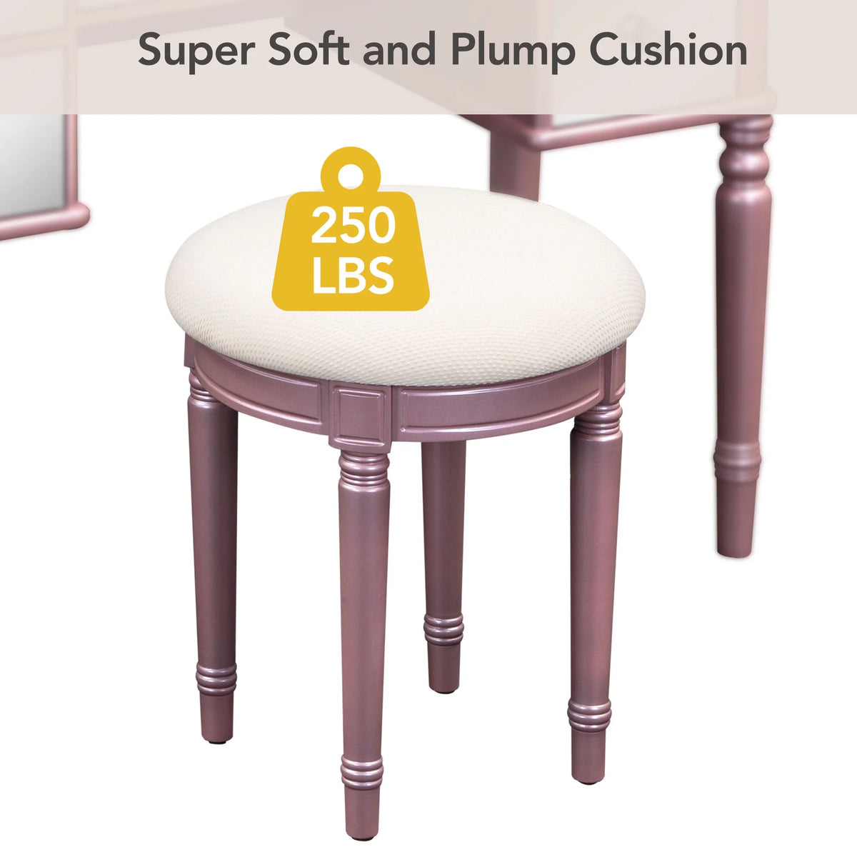 Pink Vanity Set with Tri-Fold Mirror and Stool Q434