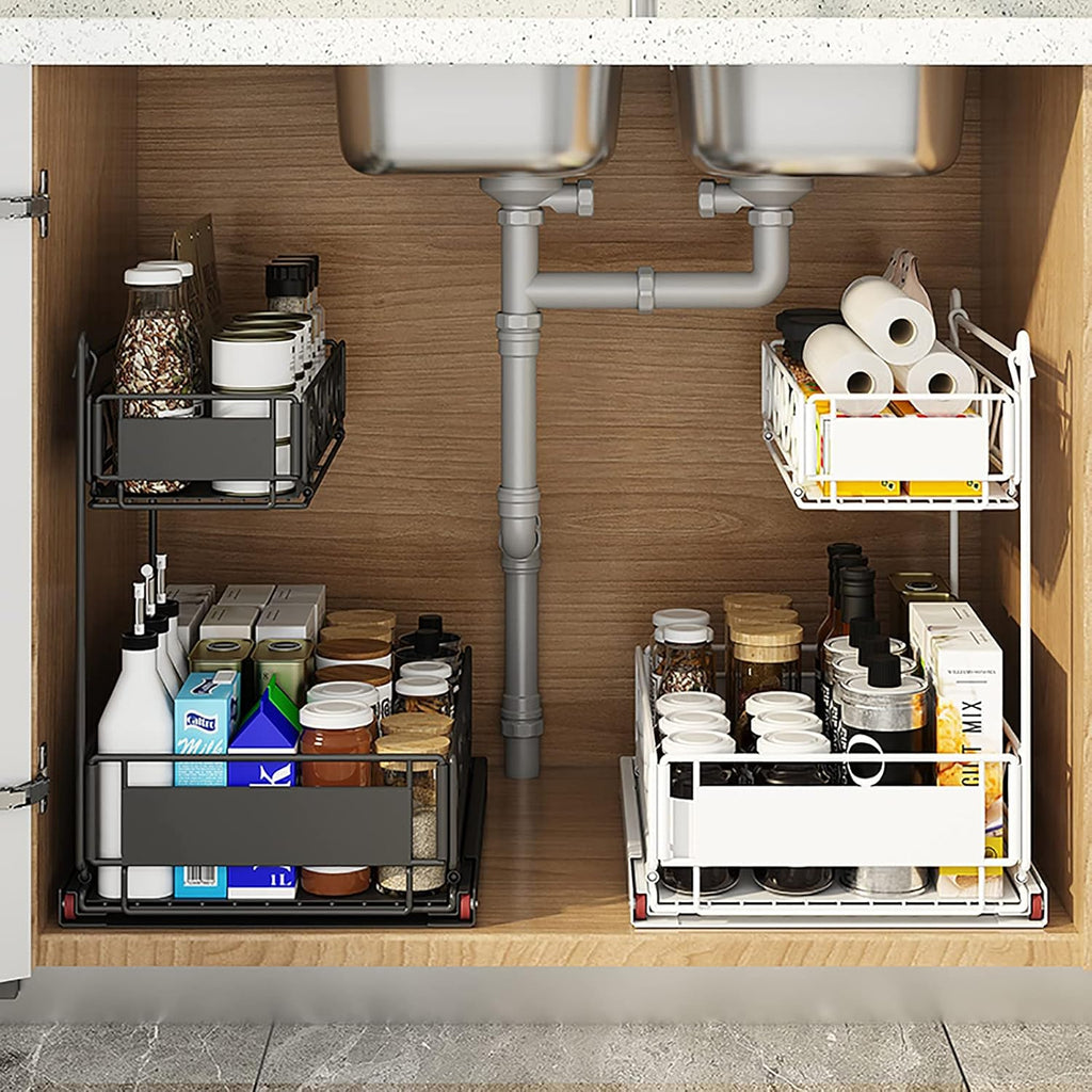 Black 2-Tier Under Sink Organizer with Sliding Drawer O20085