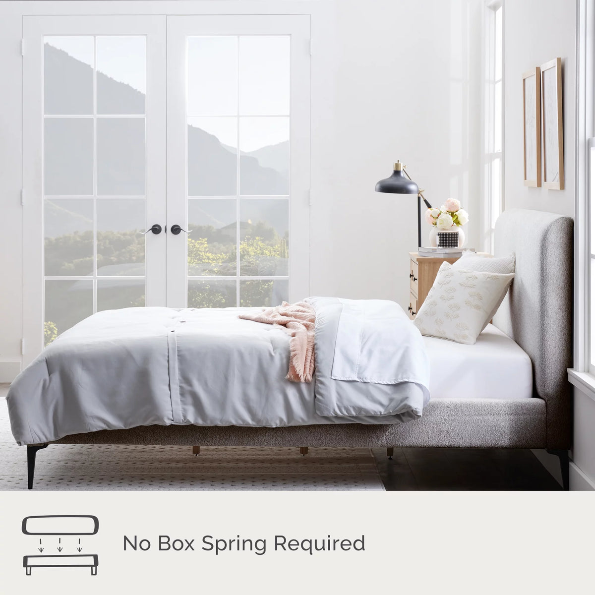 Queen Light Gray Upholstered Platform Bed U7572