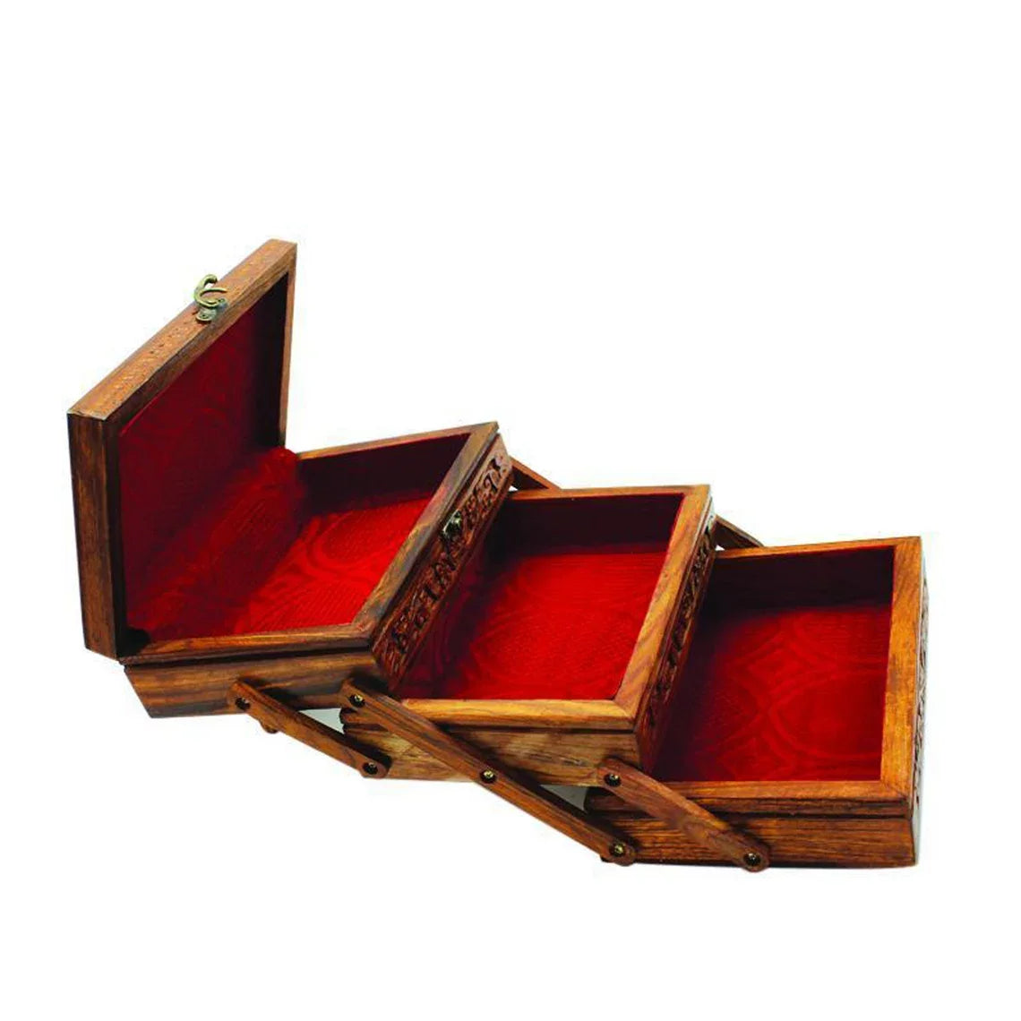 Hand Carved Wooden Jewelry Organizer with Lock U2492