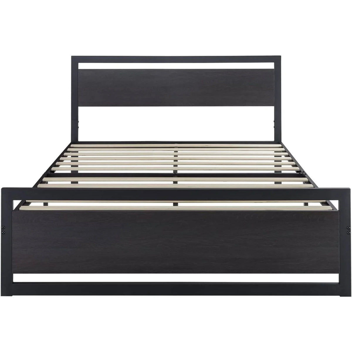 Black Metal Platform Bed Frame with Wood Headboard and Footboard F812652