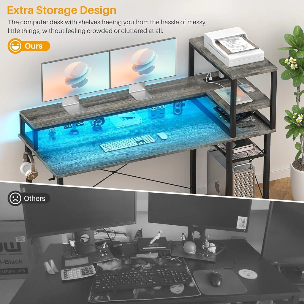 Black 47 inch Computer Desk with Power Outlet and USB Ports N765
