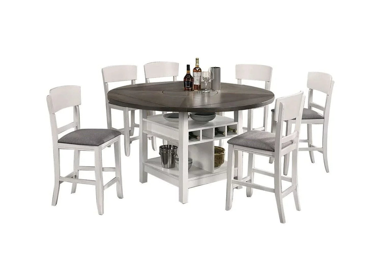 White Set of 6 Counter Height Chairs Light Gray Fabric Seat I652