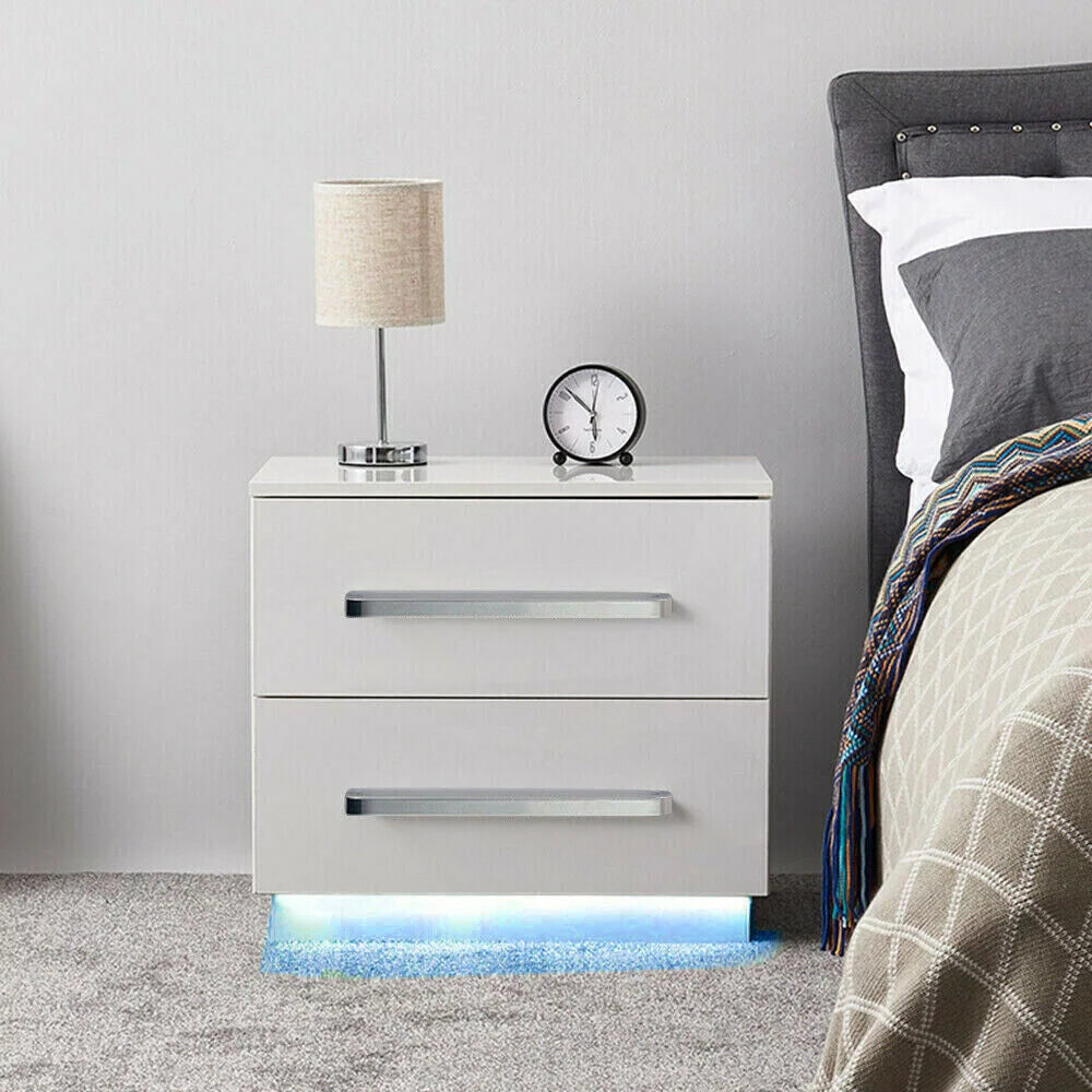 High Gloss 2 Drawer Nightstand with LED Light Z641014