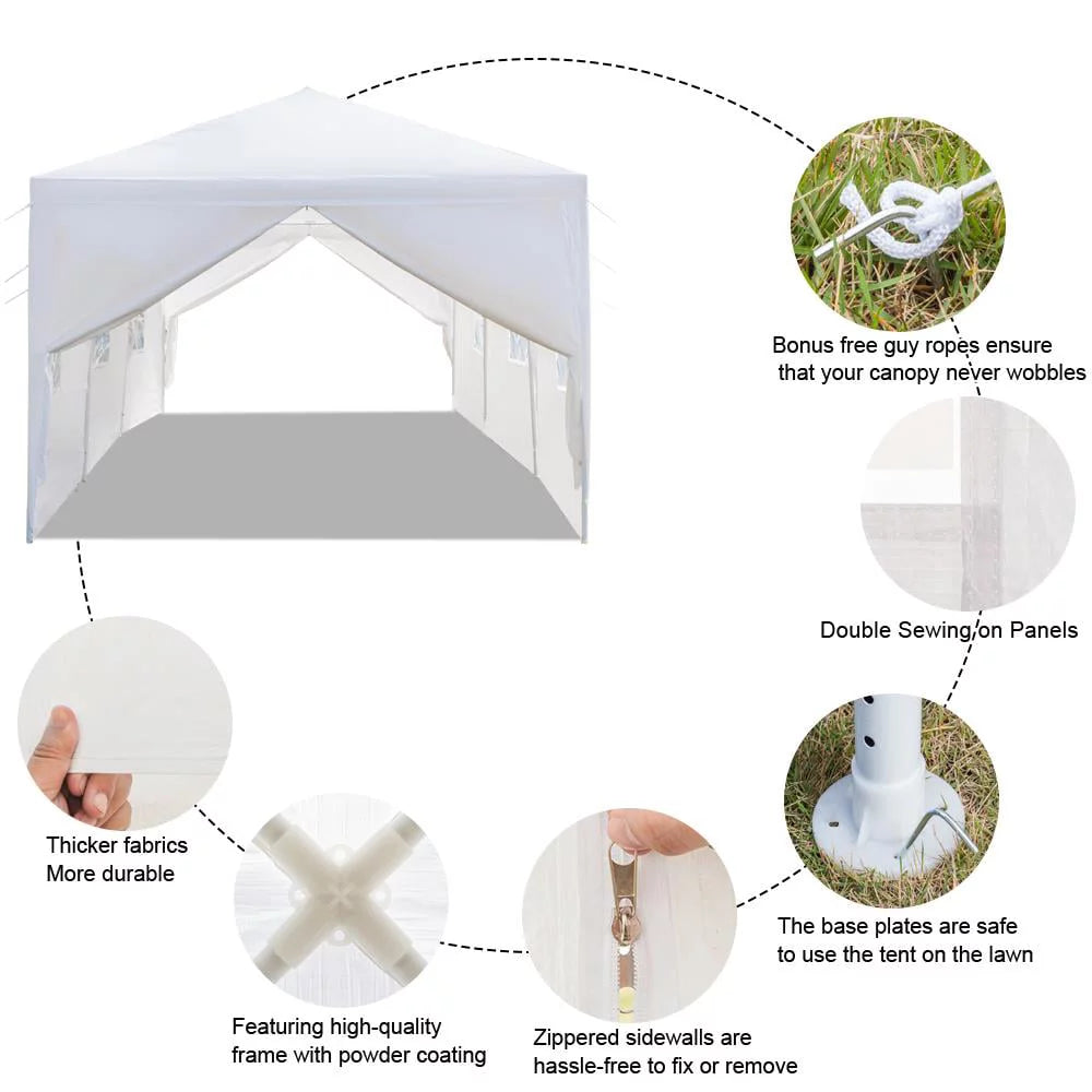 10'x30' White Outdoor Canopy Tent with 8 Side Walls I9600